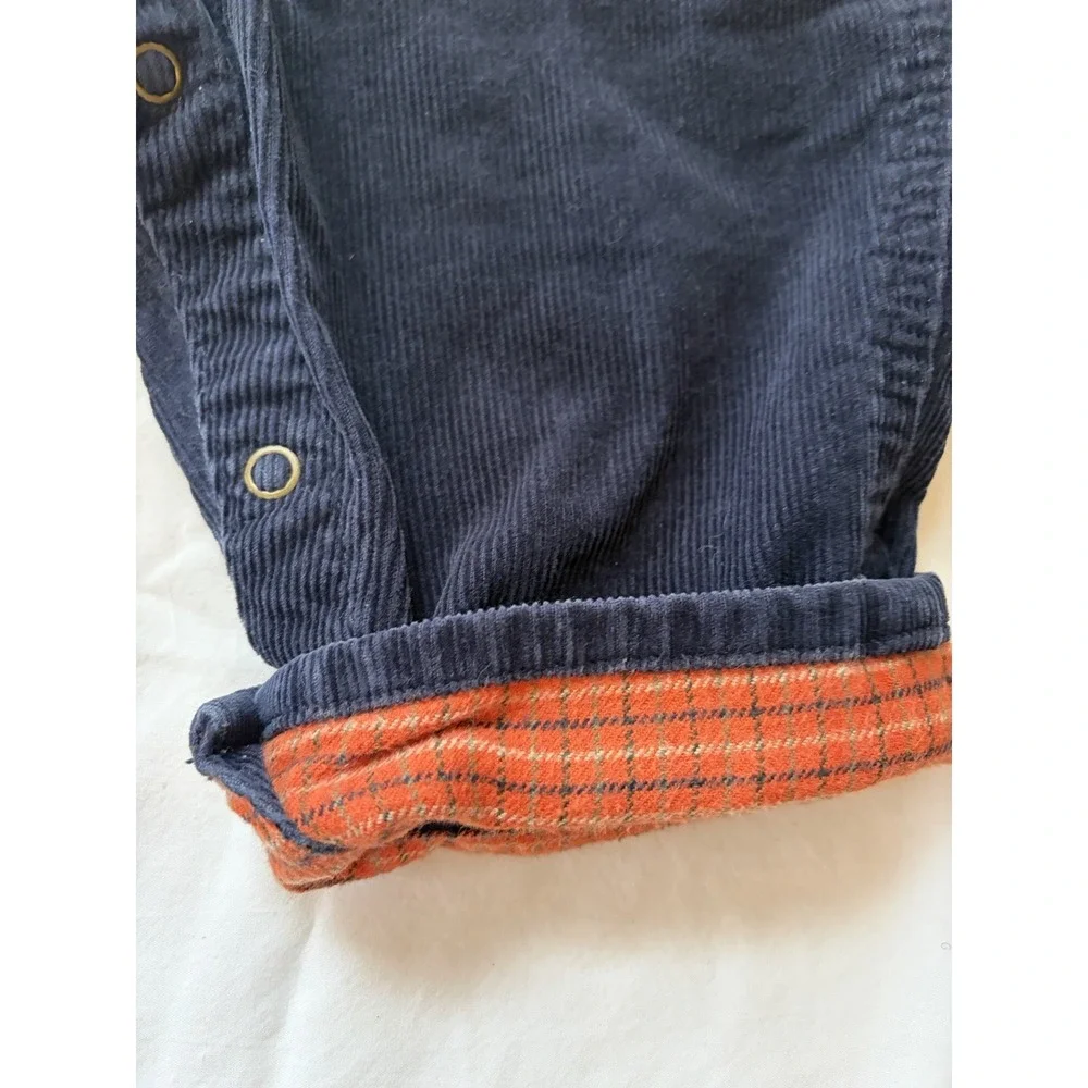 OshKosh B'gosh Navy Blue, Orange Flannel Lined Corduroy overalls size 6-9‎ mo